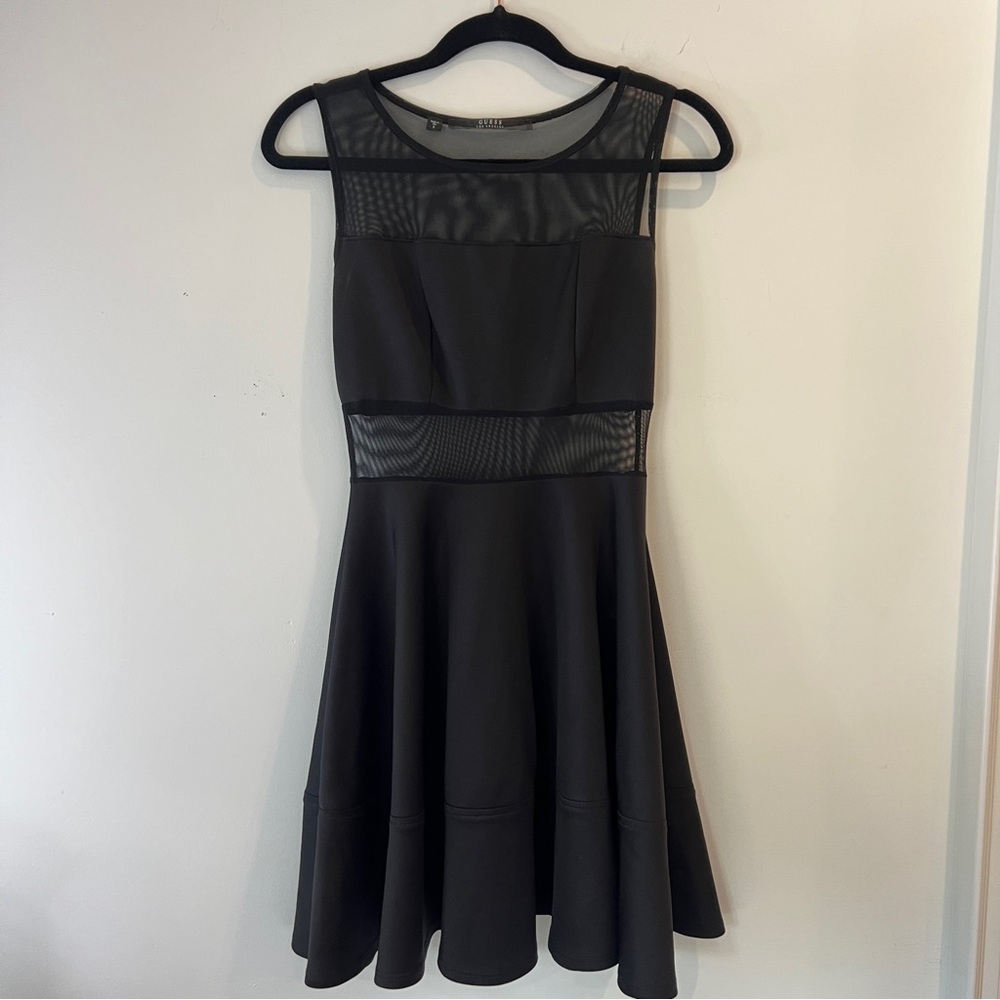 Guess Black Mesh Detail Mini Dress